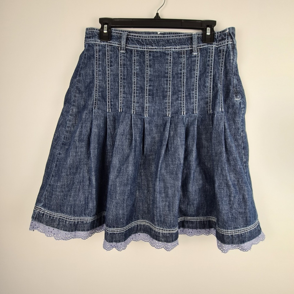 Vintage Y2K 90s Kikit Jean Skirt Size 8 Denim Boho Modest Grunge Eyelet‎ Pocket